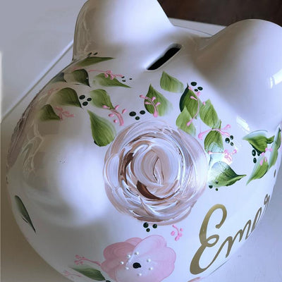 Hand Painted Boho Flowers Piggy Bank - Brushes with a View