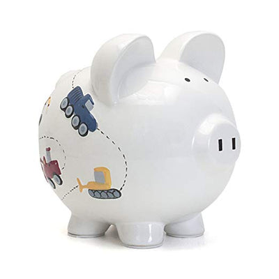 Personalized Hand Painted Construction themed Piggy Bank