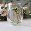 Harvest Pumpkin, Shades of Cream / Tan  Hand-Painted Stemless Wine Glass