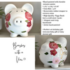 Brushes with a View hand painted personalized piggy bank for for girls