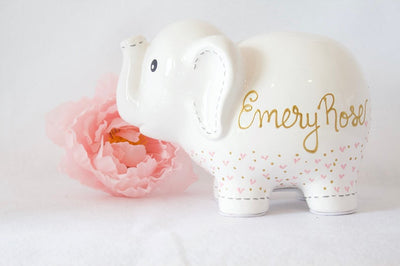 Personalized Elephant Piggy Bank with hearts