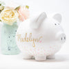 Personalized Hand Painted Piggy Bank with gold and pink hearts