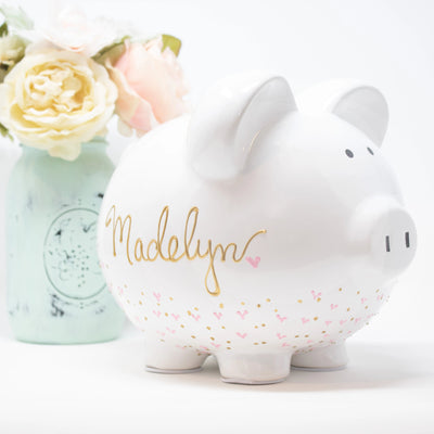 Baby Girl Pink Heart Personalized Piggy Bank