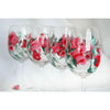 Hand Painted Red Rose Bud Wine Glasses, Set of 4 Stemmed Wine Glasses