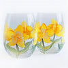 Yellow and White Flowers Daffodils Stemless Wine Glasses - Set of 2