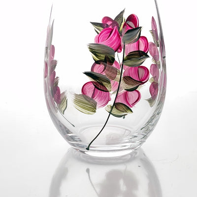 Stemless Wine Glasses - Set of 4 Glasses - Rose Buds  Sunflower, Lavender, Daisies  Glassware