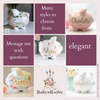 Personalized Bohemian Piggy Bank Pink and Gray  Flowers - Hand Painted Ceramic