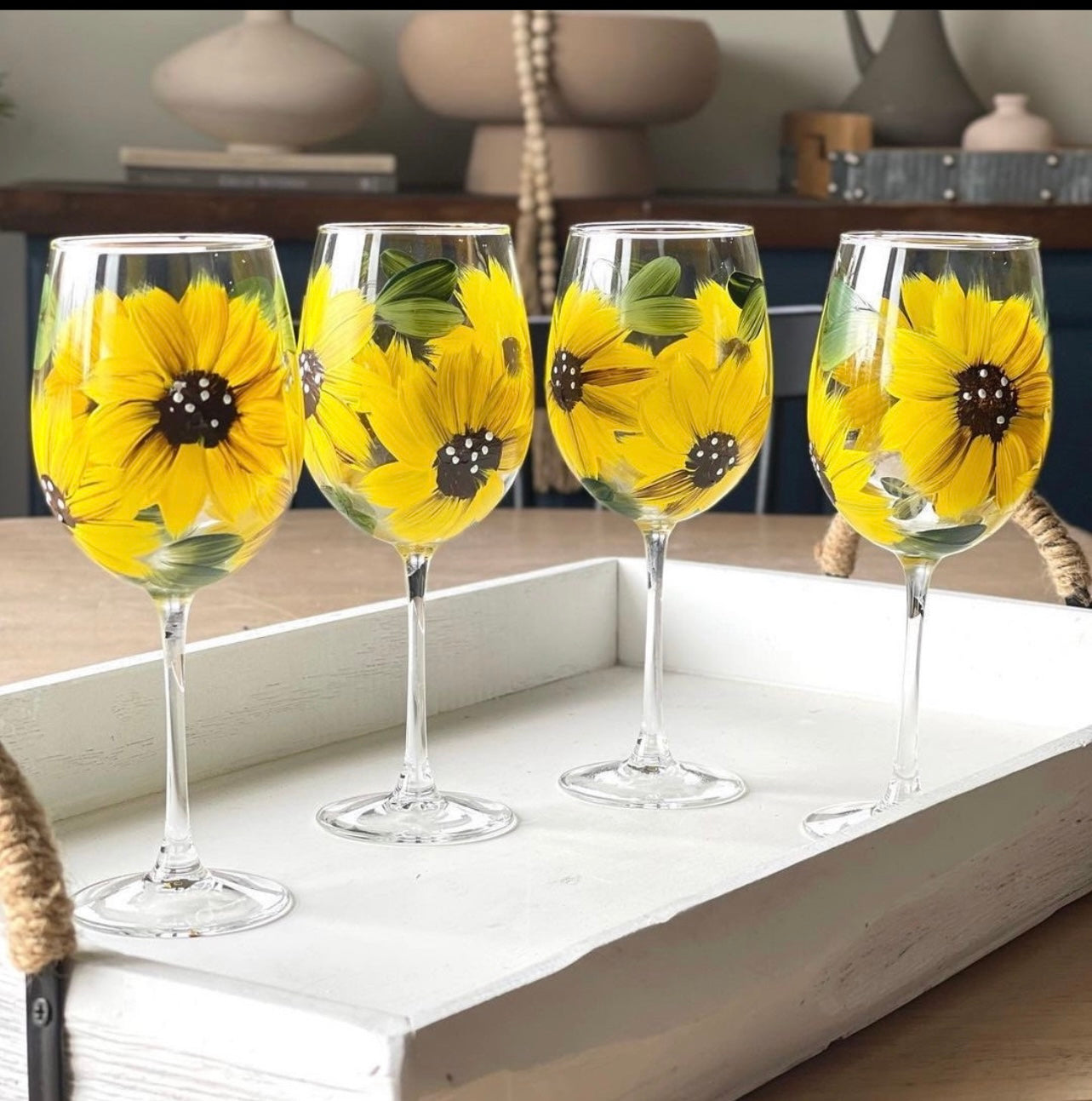 Sunflower Wine Glasses Set of 4, Sunflowers Gifts for Women , Wine Tumbler Cup Glass Set - Sunflower Gift for House