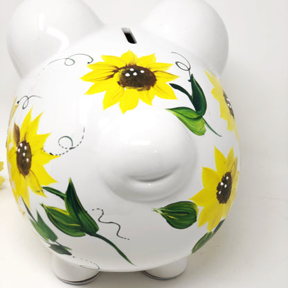 Sunflower Piggy Bank, Hand Painted 