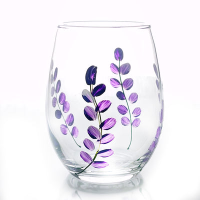 Stemless Wine Glasses - Set of 4 Glasses - Rose Buds  Sunflower, Lavender, Daisies  Glassware