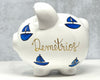 Hand Painted Personalized Sailboat Piggy Bank, Child's Large White Piggy Bank for Nautical Nursery