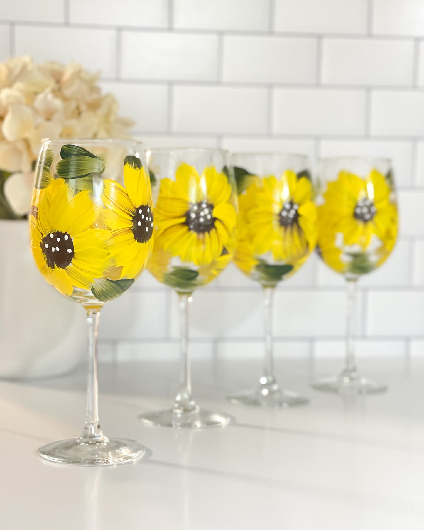 Sunflower Wine Glasses Set of 4, Sunflowers Gifts for Women , Wine Tumbler Cup Glass Set - Sunflower Gift for House