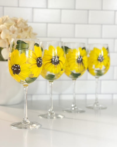 Sunflower Wine Glasses Set of 4, Sunflowers Gifts for Women , Wine Tumbler Cup Glass Set - Sunflower Gift for House