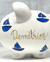 Hand Painted Personalized Nautical Piggy Bank, Child's Large White Piggy Bank for  Nursery