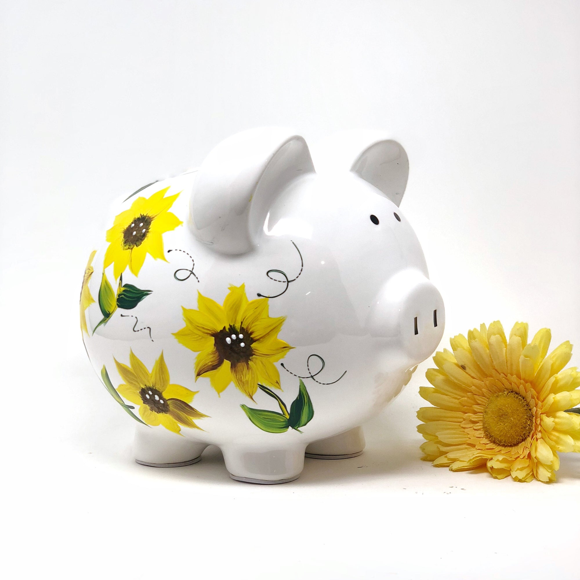 Sunflower Piggy Bank, Hand Painted 