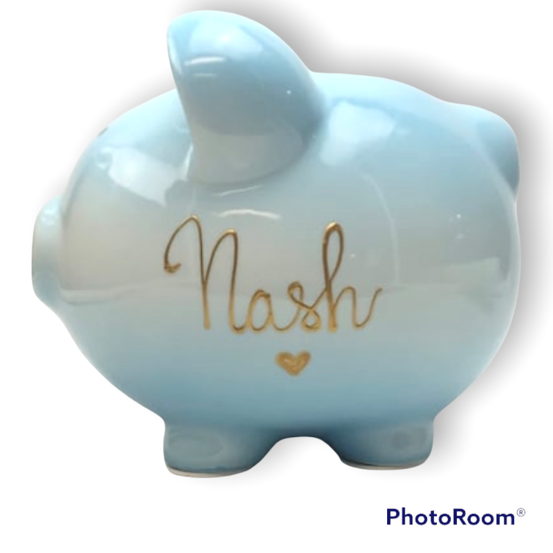 Personalized Blue Ombre Ceramic Piggy Bank for Boys 