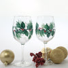 Christmas Wine Glasses -  Set of 2 Stemmed - Hand Painted