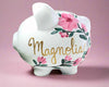 Personalized Pink Flower Piggy Bank, Large Ceramic