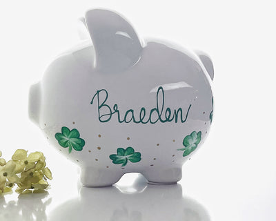 Shamrock Irish Piggy bank,Hand Painted Personalized