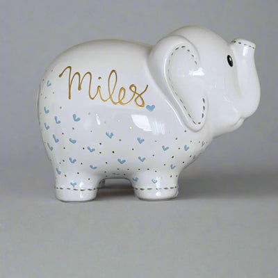 Personalized Elephant Piggy Bank with light blue