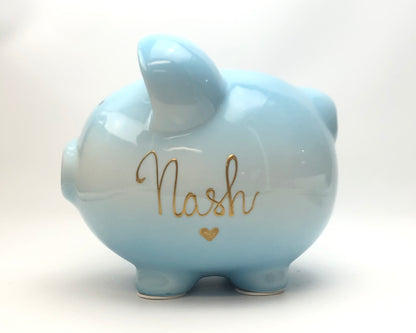 Personalized Blue Ombre Ceramic Piggy Bank for Boys - Brushes with a View 