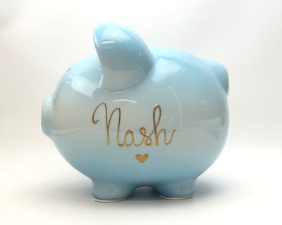 Personalized Blue Ombre Ceramic Piggy Bank for Boys - Brushes with a View