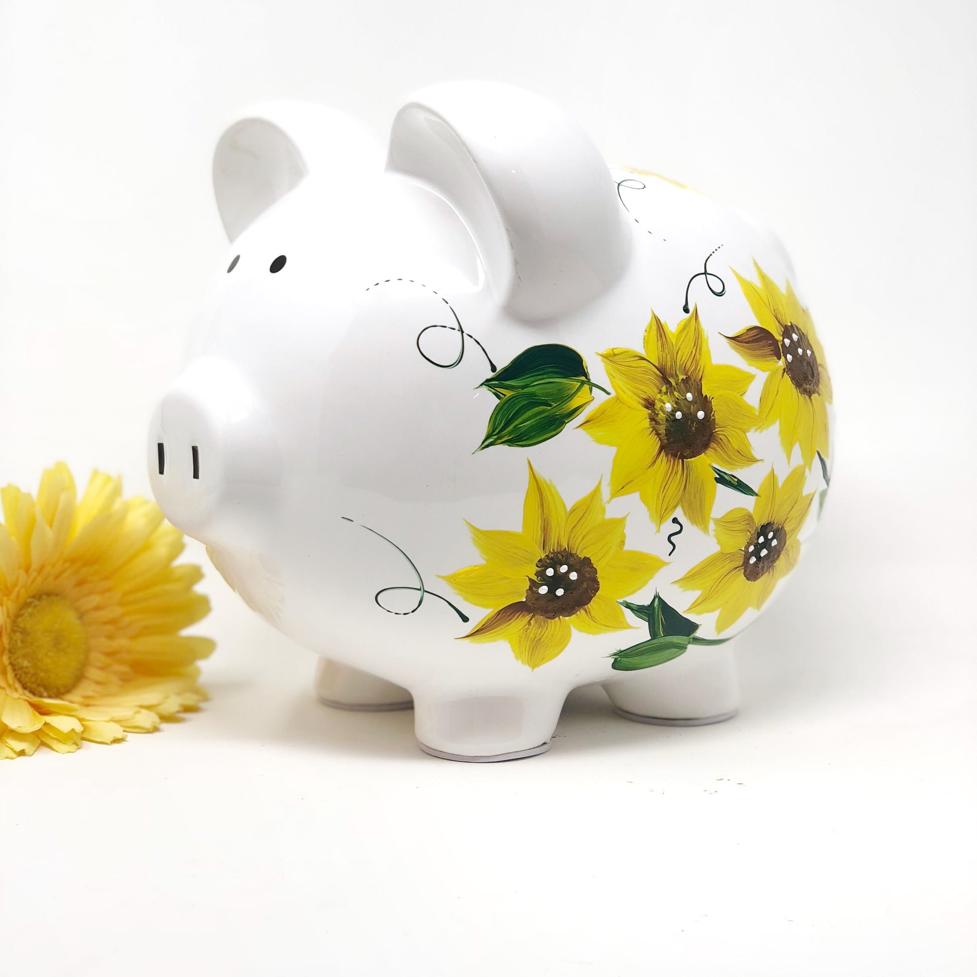 Sunflower Piggy Bank, Hand Painted 
