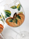 Harvest Pumpkin Hand-Painted Stemmed Wine Glass - Set of 2- 12 ounce