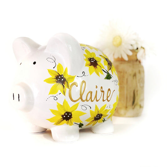Sunflower Piggy Bank, Hand Painted 
