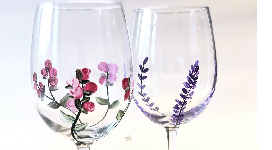 Painted Floral Wine Glass