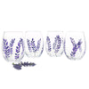 Lavender flower Stemless Wine Glasses -  Set of 4 - Hand Painted