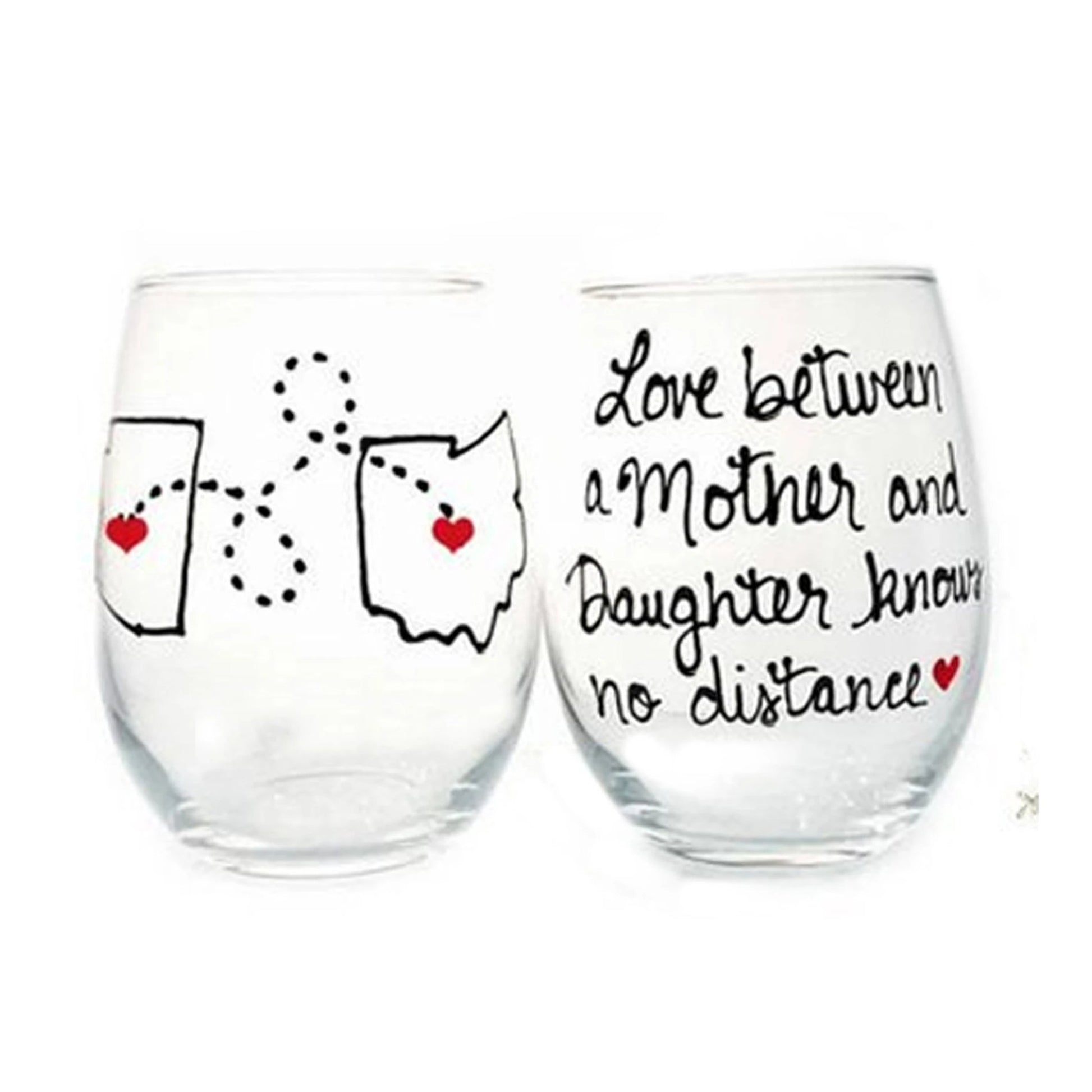Mother Daughter Long Distance Quotes - Painted Wine Glass 