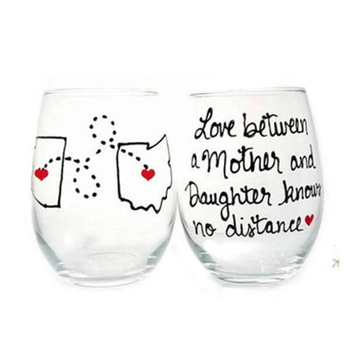Mother Daughter Long Distance Quotes - Painted Wine Glass