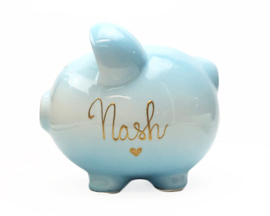 Personalized Blue Ombre Ceramic Piggy Bank for Boys 