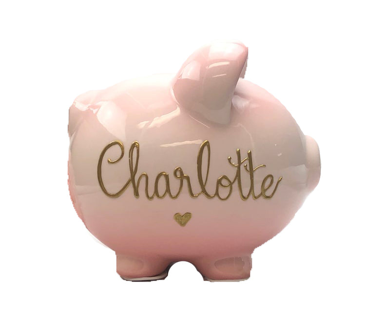 Personalized Hand Painted Piggy Bank Pink Ombre - Brushes with a View 