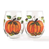 Harvest Pumpkin Hand-Painted Stemless Wine Glass - Set of 2 - 15 o