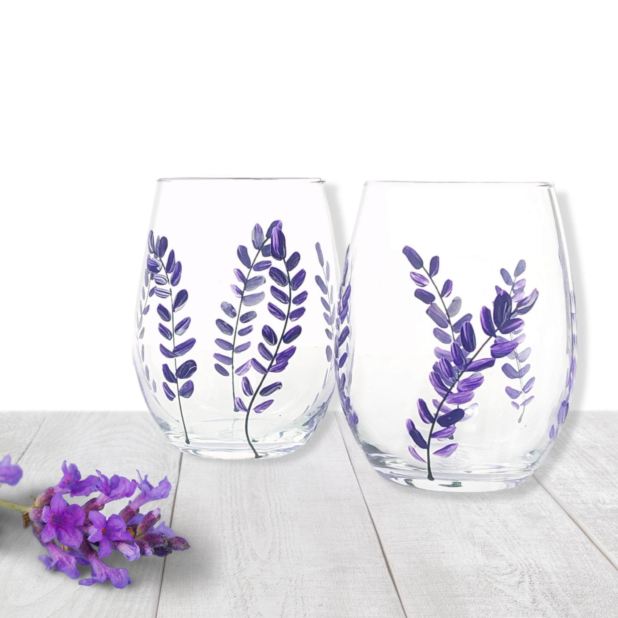 Lavender Flower Wine Glass Set of 2 