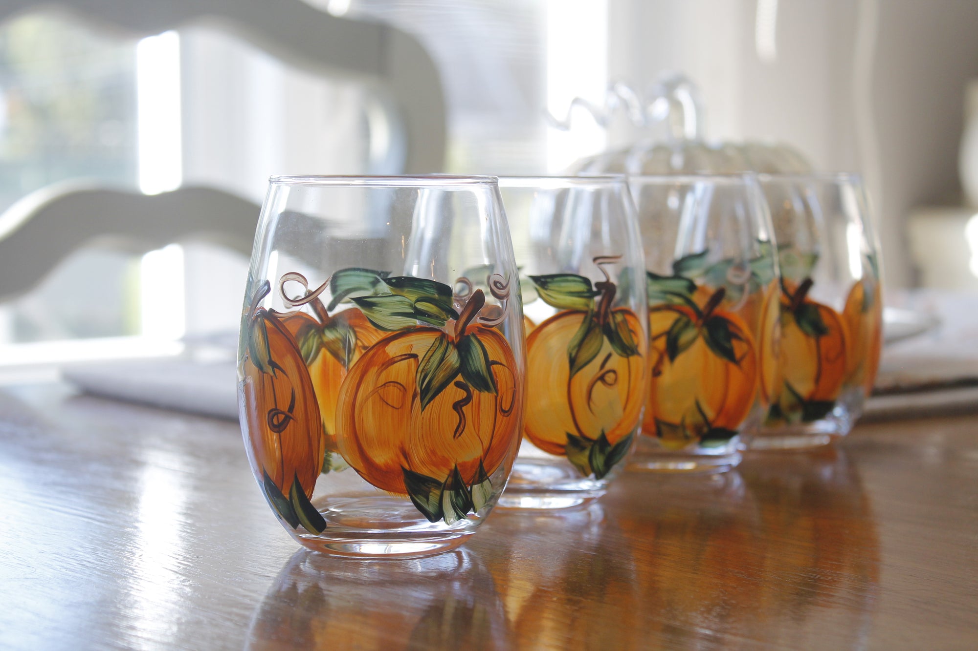 SAKEMA Hand Painted Art Stemmed Wine Glasses(Autumn,Stemmed glass)