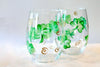 Shamrock wine glasses Hand Painted Set of 2 Stemless Wine Glasses