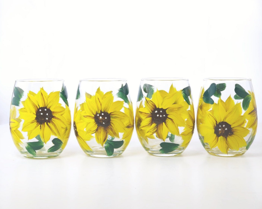 Sunflower Wine Glasses Set of 2 - You Are My Sunshine - 17 oz