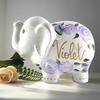 Hand Painted Elephant Piggy Bank with lavender boho flowers