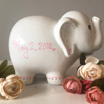 Personalized White Elephant Piggy Bank personalized with name 