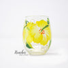 Yellow Hibiscus Hand painted Stemless Wine Glass, 11 oz.